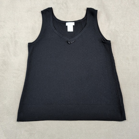 Worthington Y2K Knit Tank Top 1X Black Cotton Blend V-Neck Bow Coquette Office — photo 2